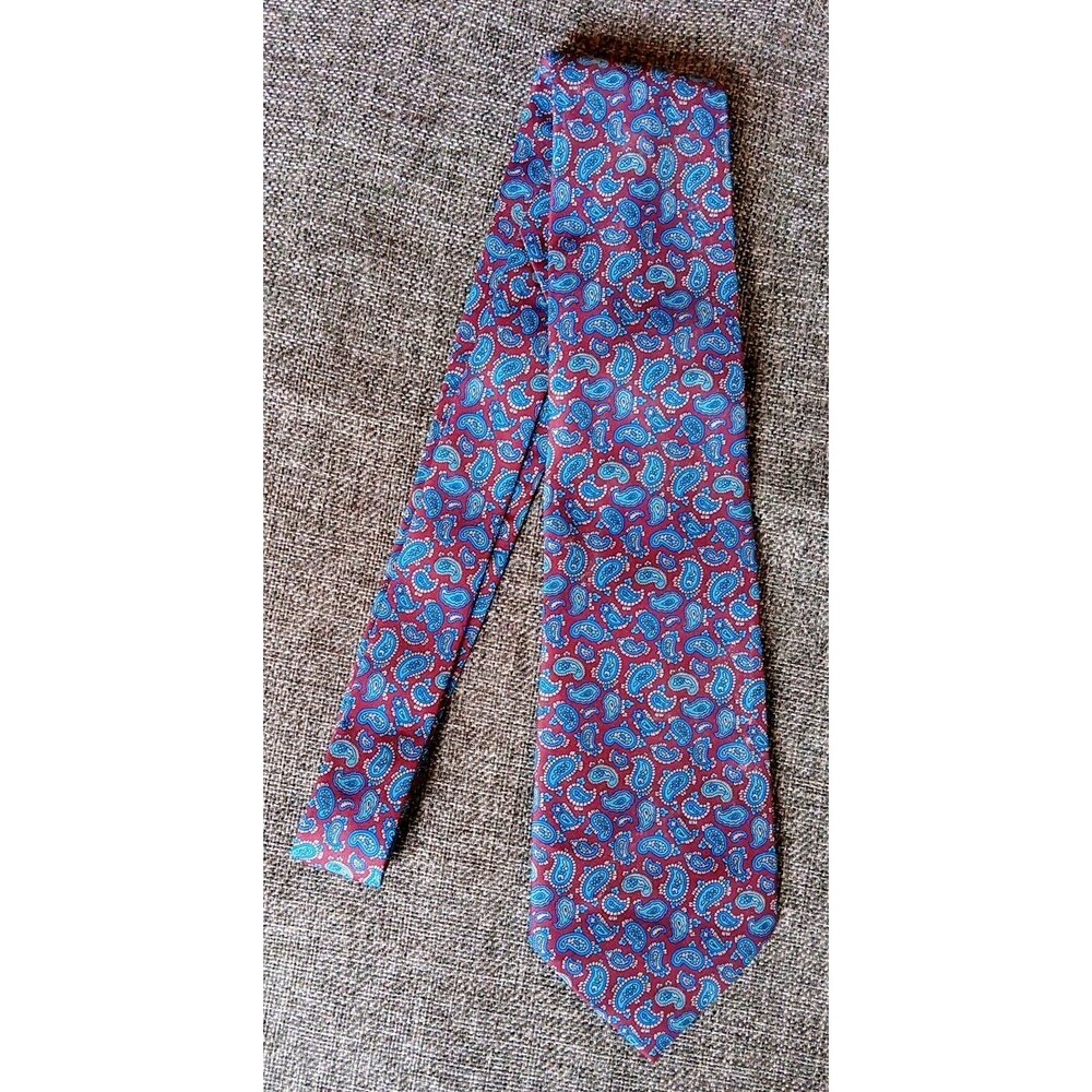 Dress Tie 70s 80s 90s Y2K Mens Italian Silk Red Blue Paisley 3.75 Wide 55 Long